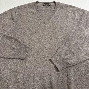 SWEATER Cashmere MENS LARGE  Premium 100% Cashmere  Gray V-Neck  Luxury